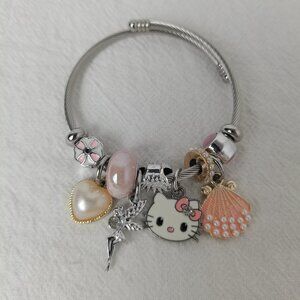 Orange Hello Kitty Charm Pendant Tone Bangle Bracelet